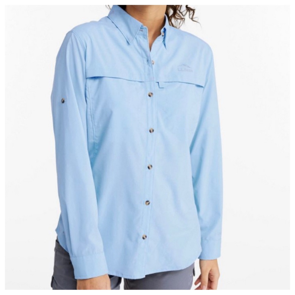 L.L. Bean Women's Tropicwear Button Shirt Long-Sleeve 2X Plus Light Blue